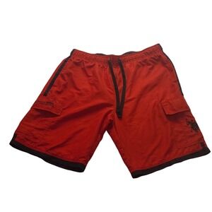 US Polo Assn Men's Red Navy Blue Cargo Swim Trunks Size Large Mesh Lined Shorts